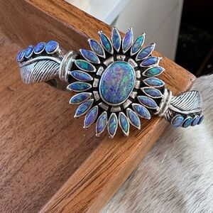 Sterling Silver and Lab Opal Bracelet